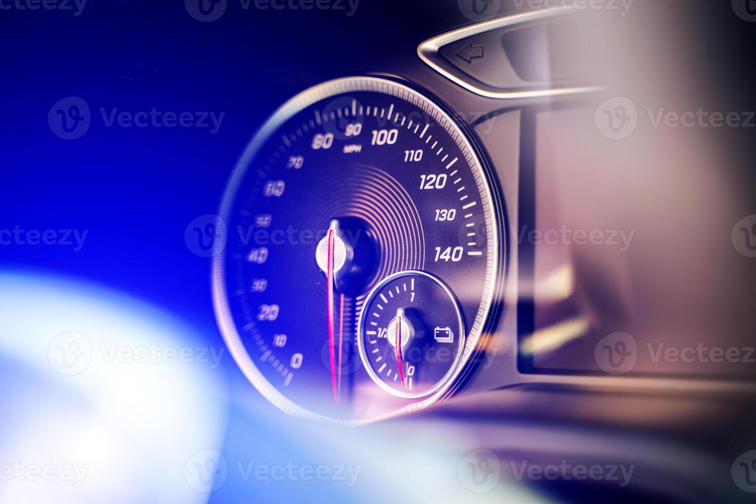 Modern car instrument panel dashboard with car dashboard. Hybrid car dashboard speedometer photo