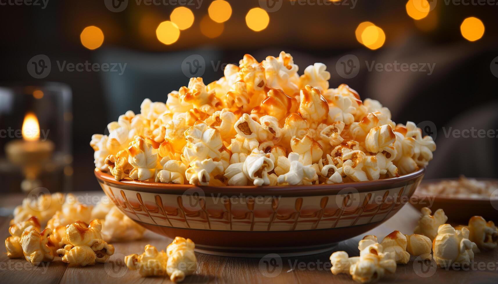 AI generated Freshness and sweetness in a bowl of caramel popcorn generated by AI photo