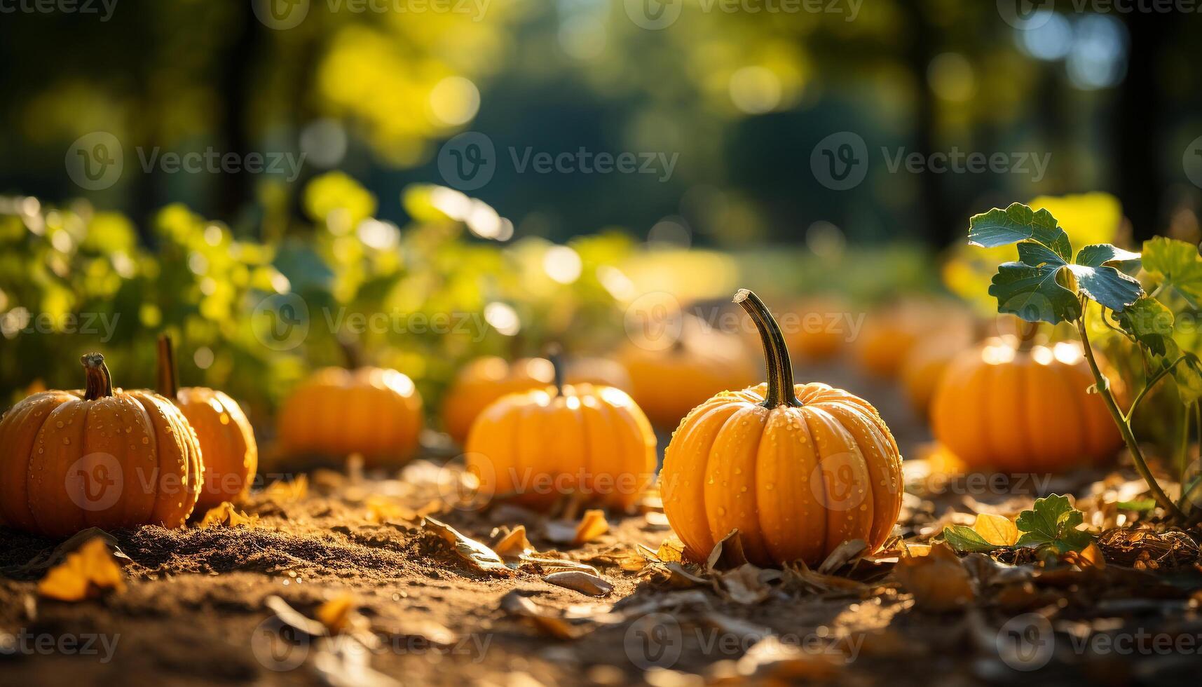 AI generated Autumn harvest pumpkin, gourd, and squash decorate outdoors generated by AI photo