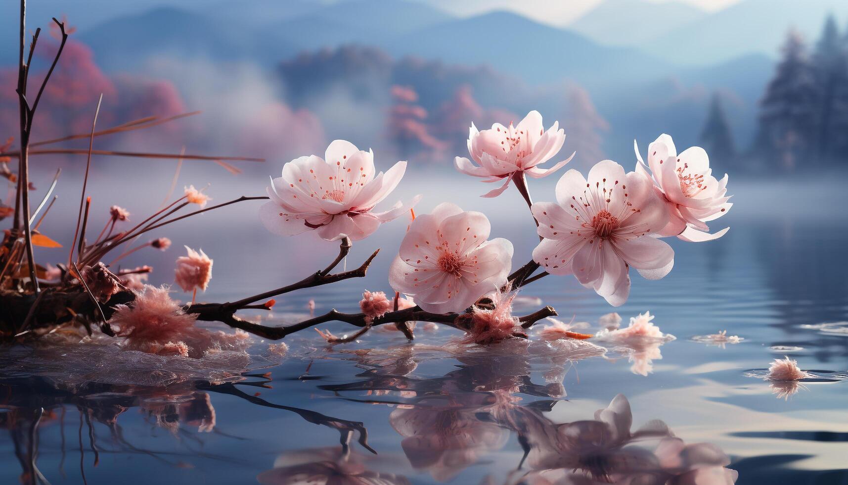 AI generated The beauty of nature blossoms in pink petals outdoors generated by AI photo