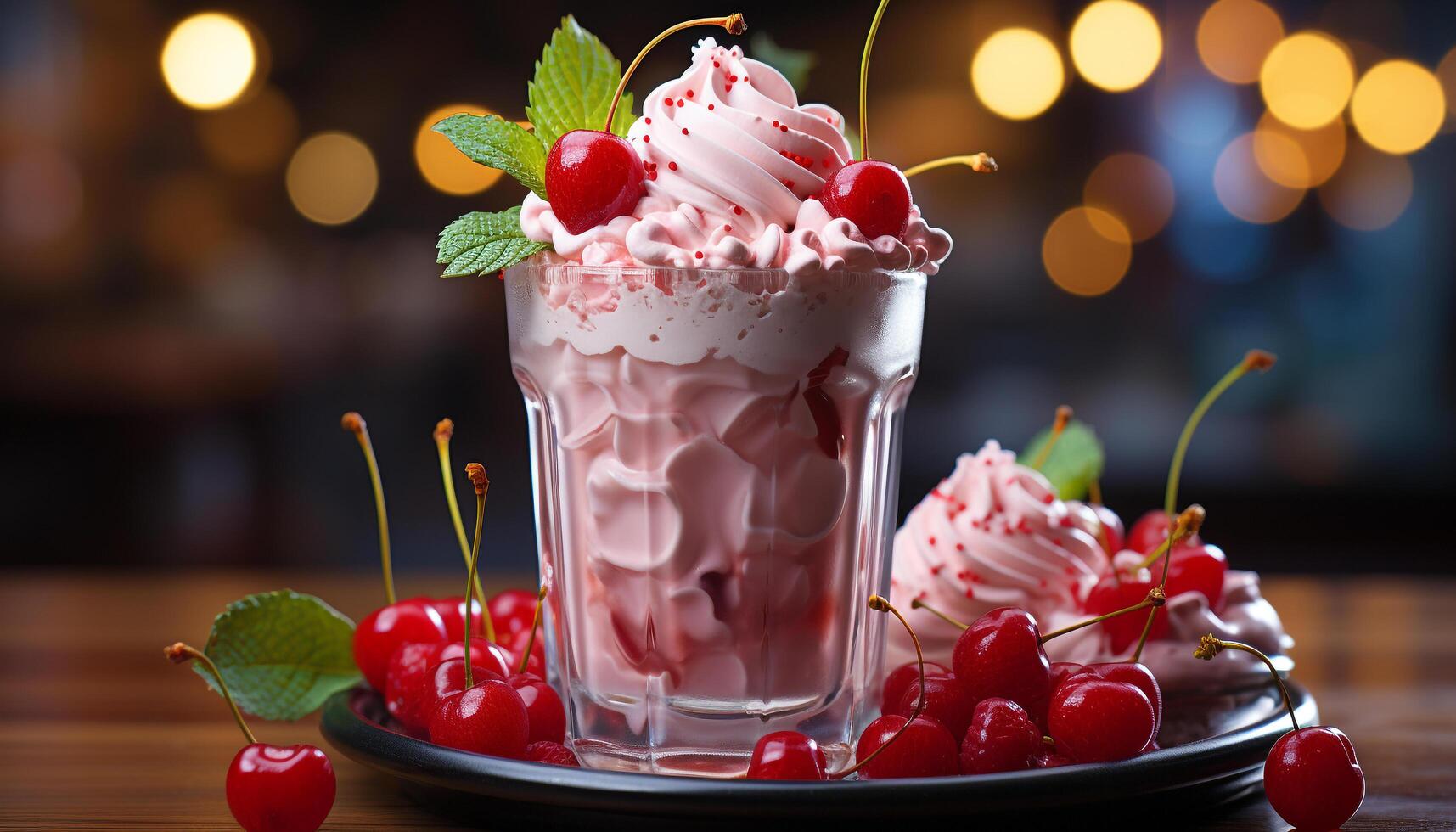AI generated Freshness and sweetness on a table of gourmet desserts generated by AI photo