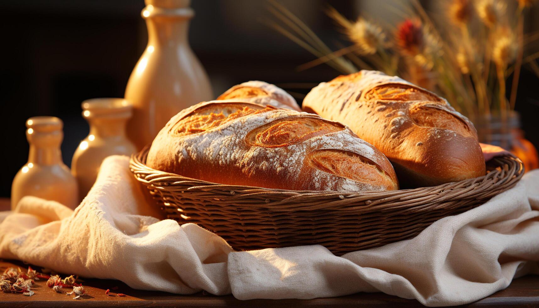 AI generated Homemade gourmet ciabatta, a rustic, healthy, baked delight generated by AI photo
