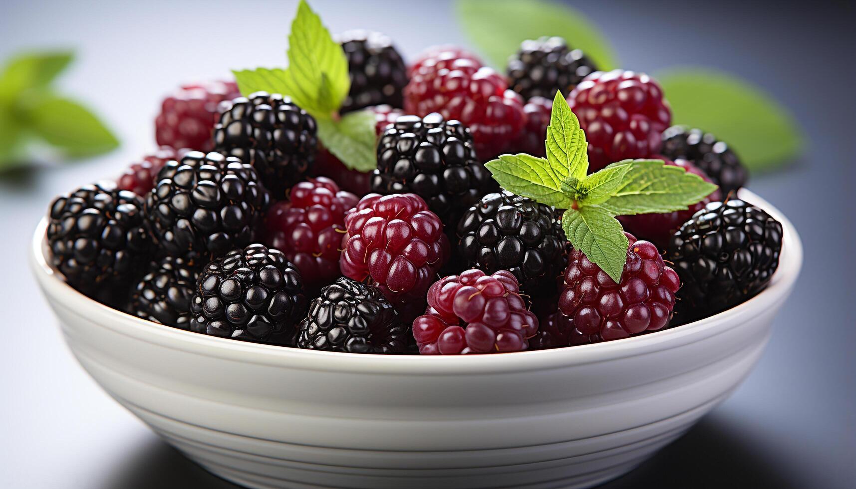 AI generated Freshness and sweetness in a bowl of berry fruit generated by AI photo