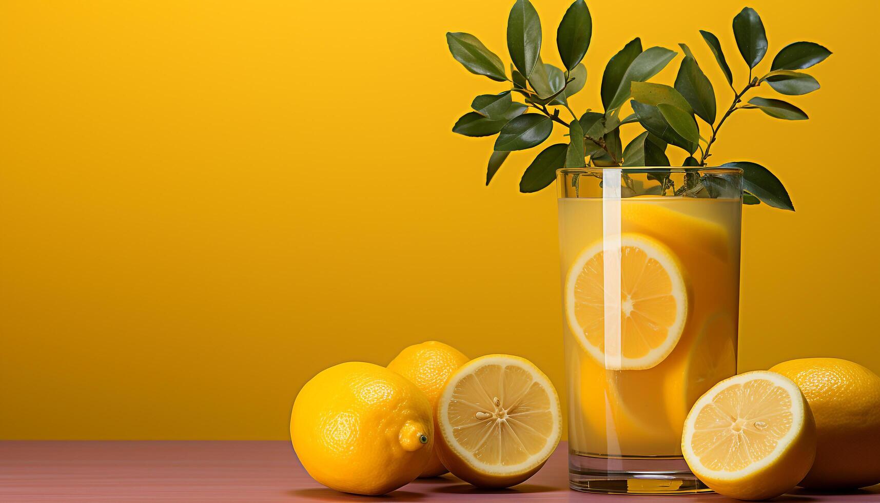 AI generated Fresh lemonade on a wooden table, summer refreshing drink generated by AI photo