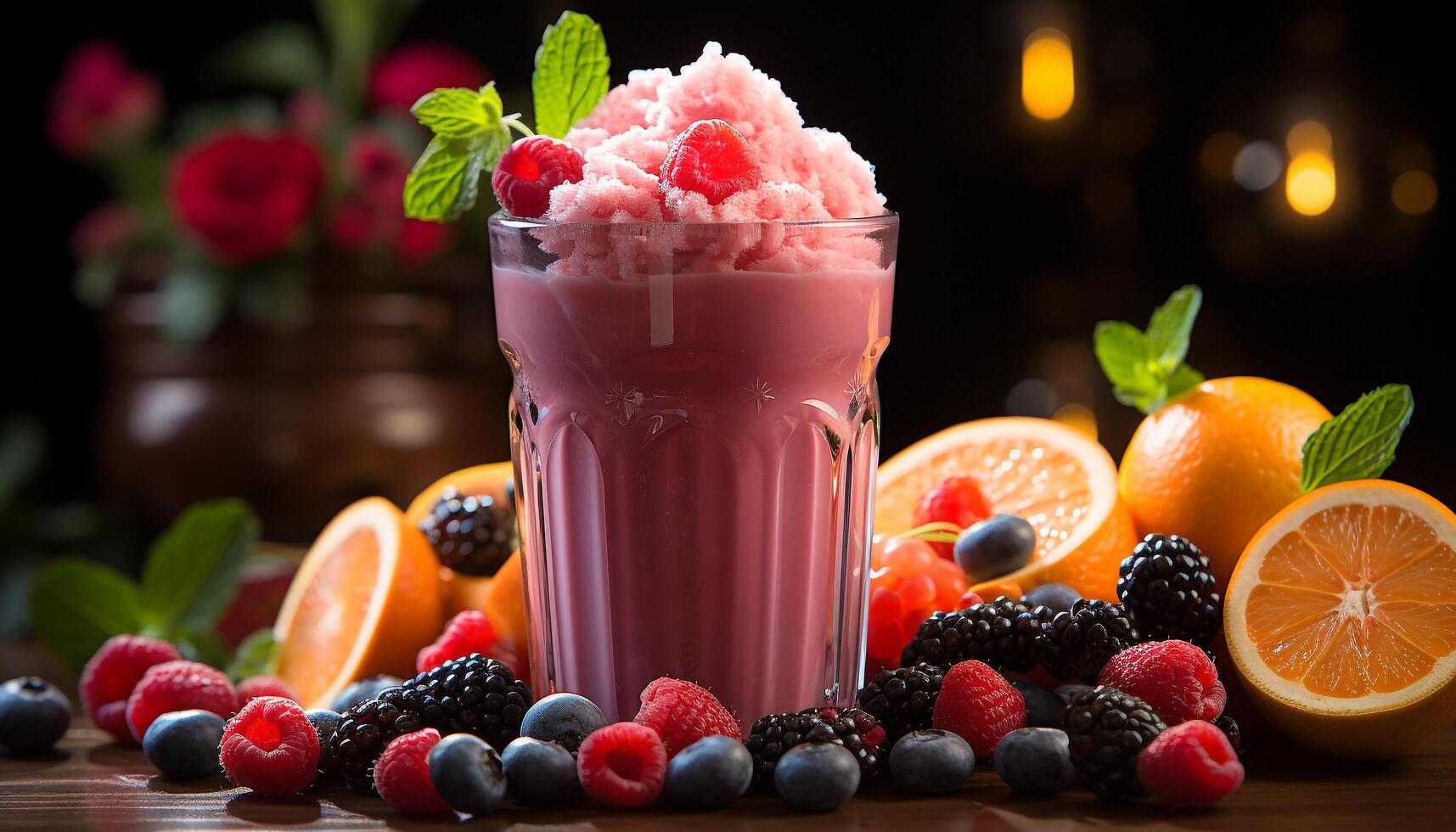 AI generated Freshness of summer berries in a healthy yogurt smoothie generated by AI photo