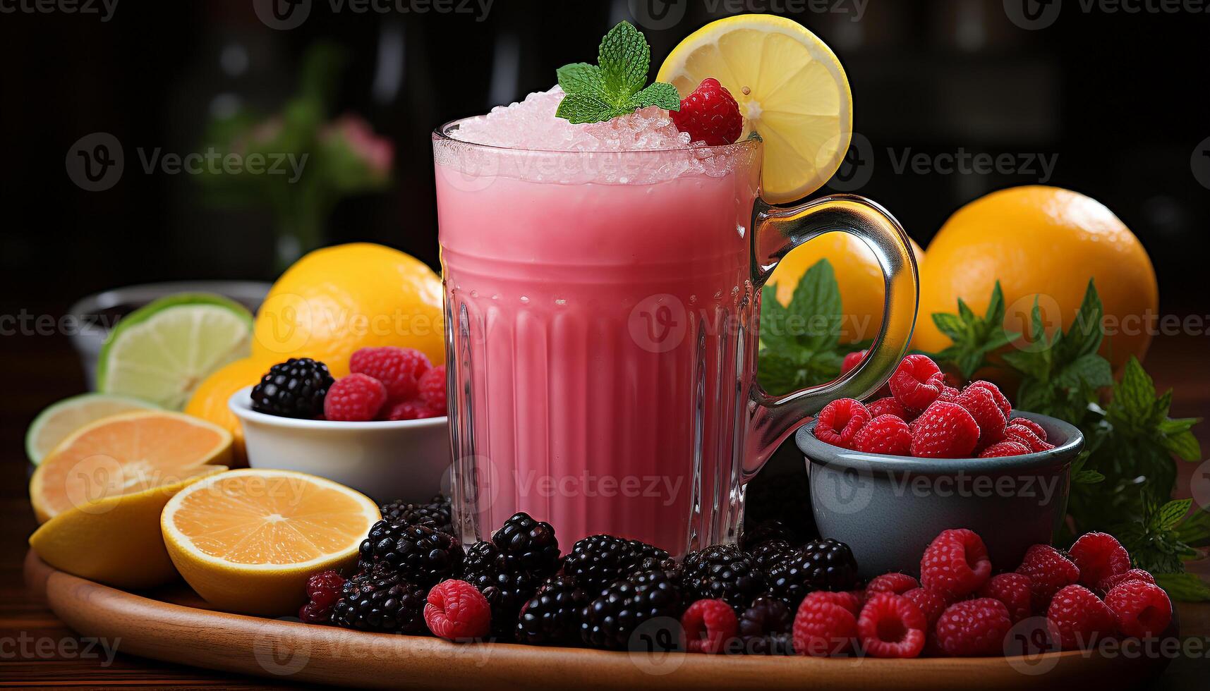 AI generated Freshness of summer in a healthy berry fruit cocktail generated by AI photo