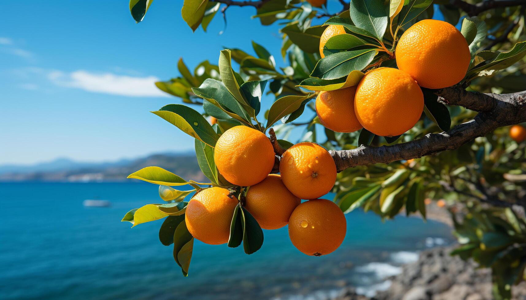 AI generated Fresh citrus fruit on tree, ripe and healthy eating generated by AI photo