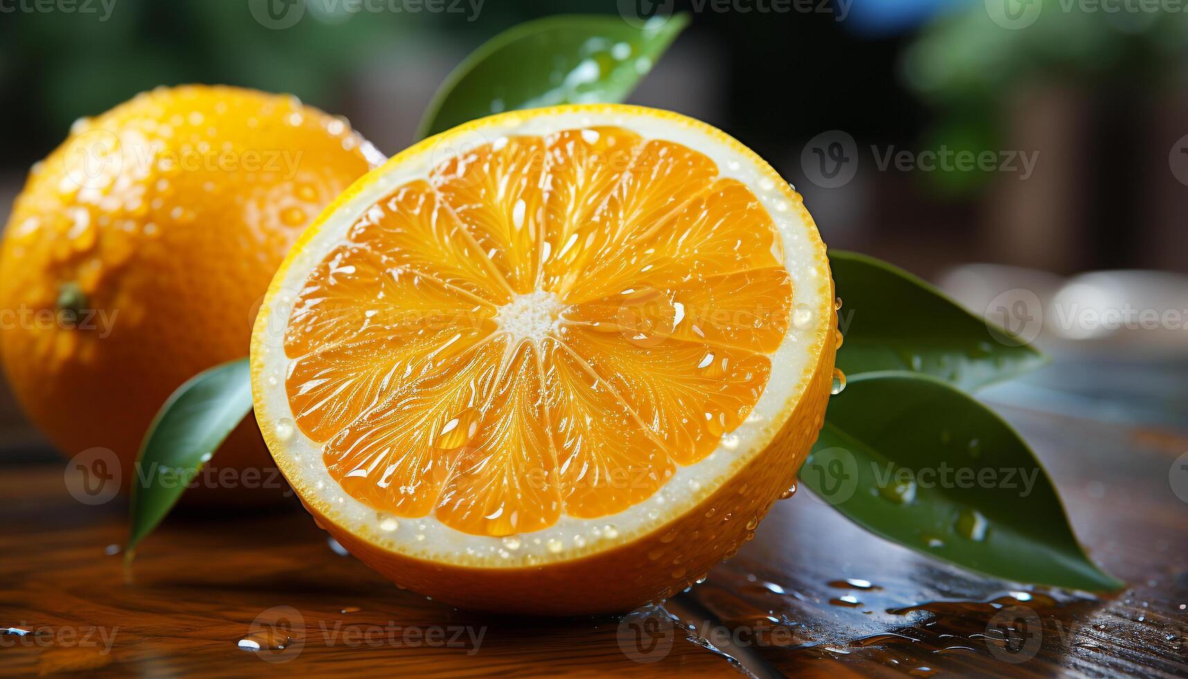 AI generated Freshness of citrus fruit on wooden table, healthy eating generated by AI photo