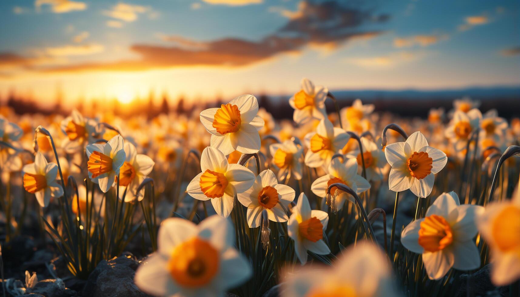 AI generated The vibrant yellow flower blossoms in the tranquil meadow generated by AI photo