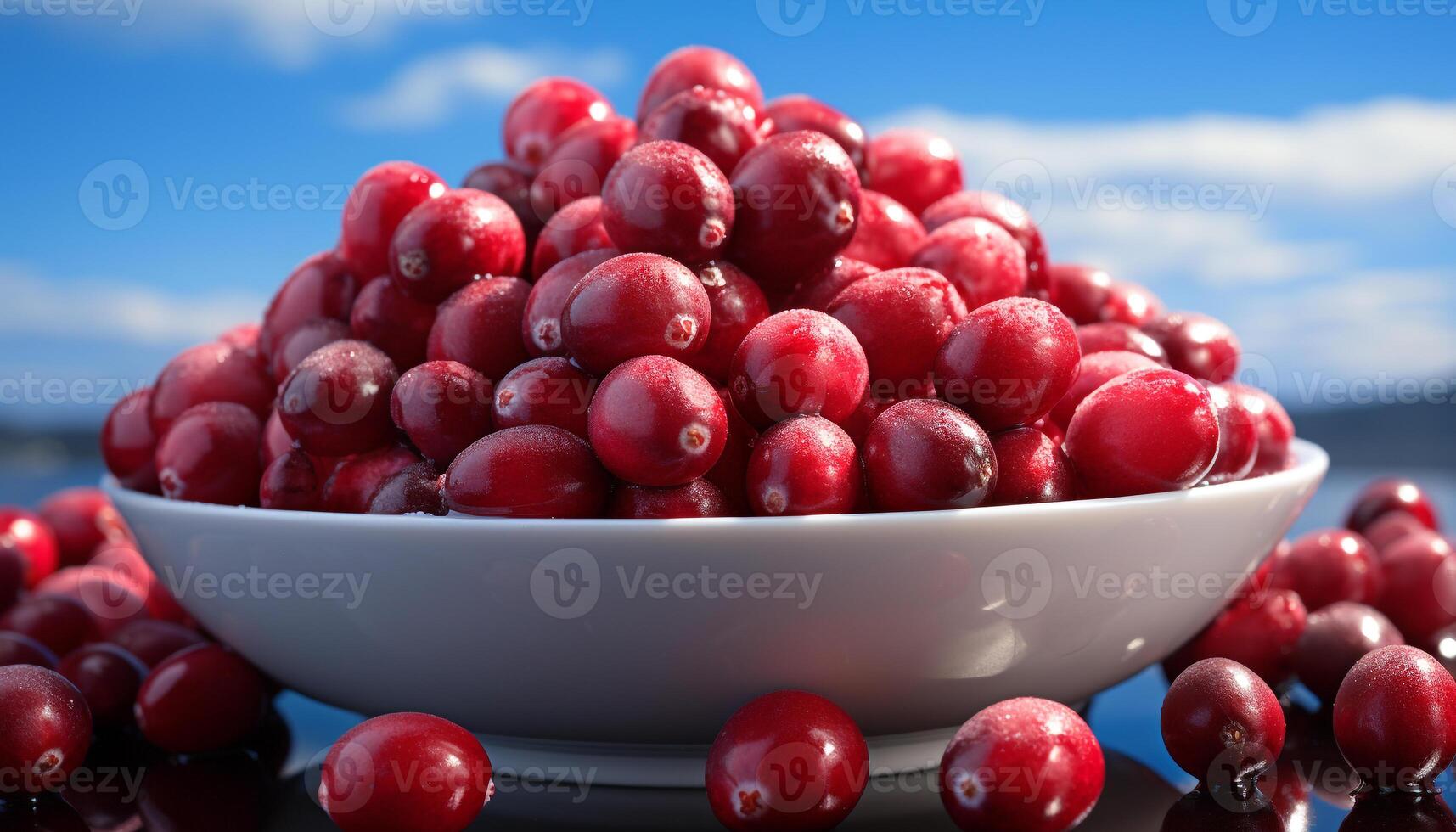 AI generated A healthy summer dessert ripe berry fruit on wooden table generated by AI photo