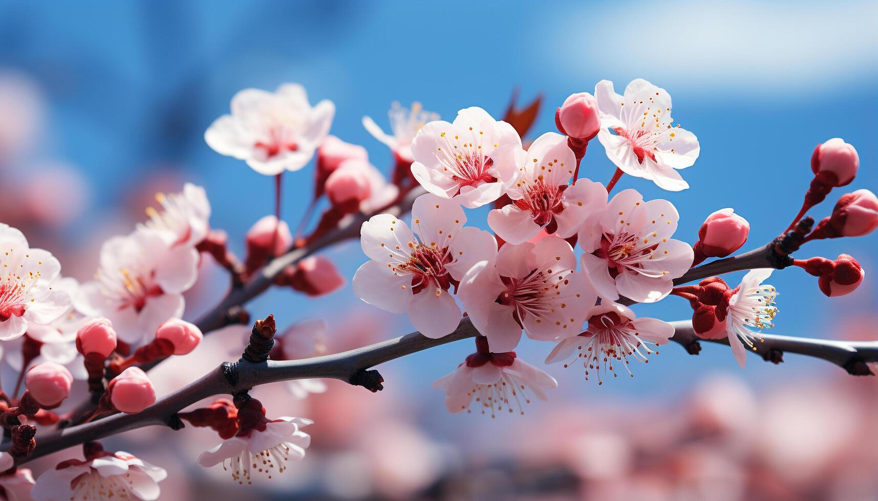 AI generated The vibrant cherry blossom brings beauty to springtime nature generated by AI photo