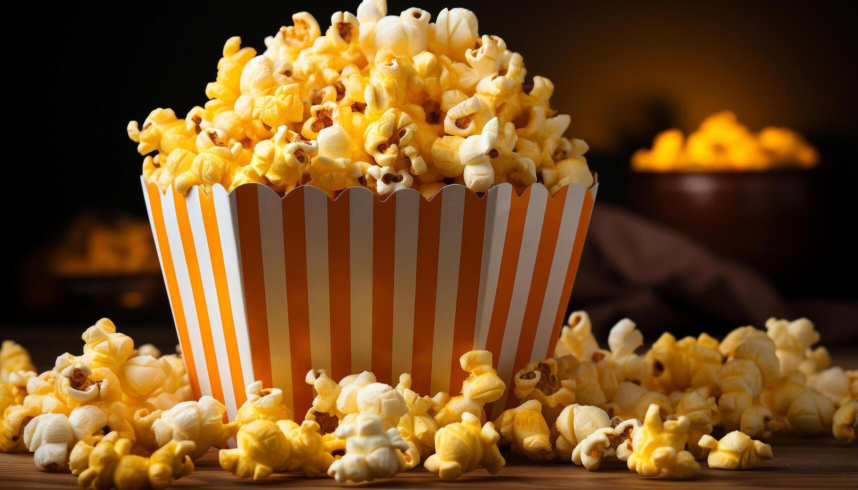 AI generated Watching a movie, indulging in sweet popcorn and drinks generated by AI photo
