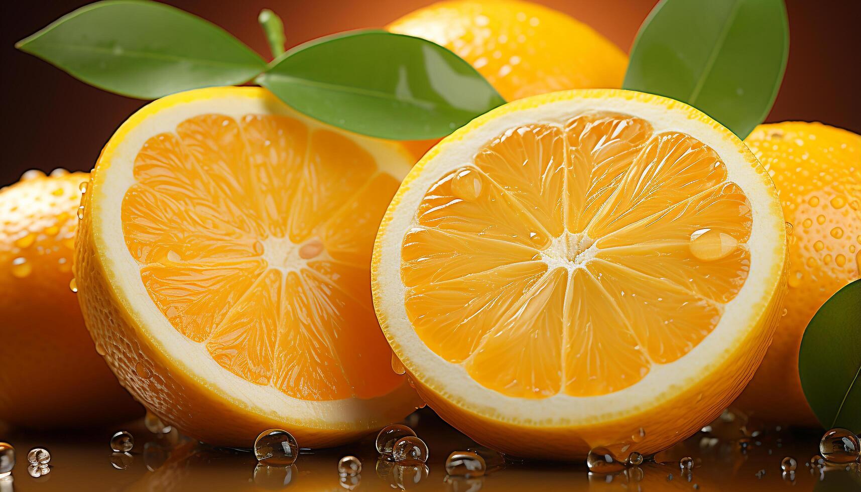 AI generated Freshness and vitality in a juicy, ripe citrus slice generated by AI photo