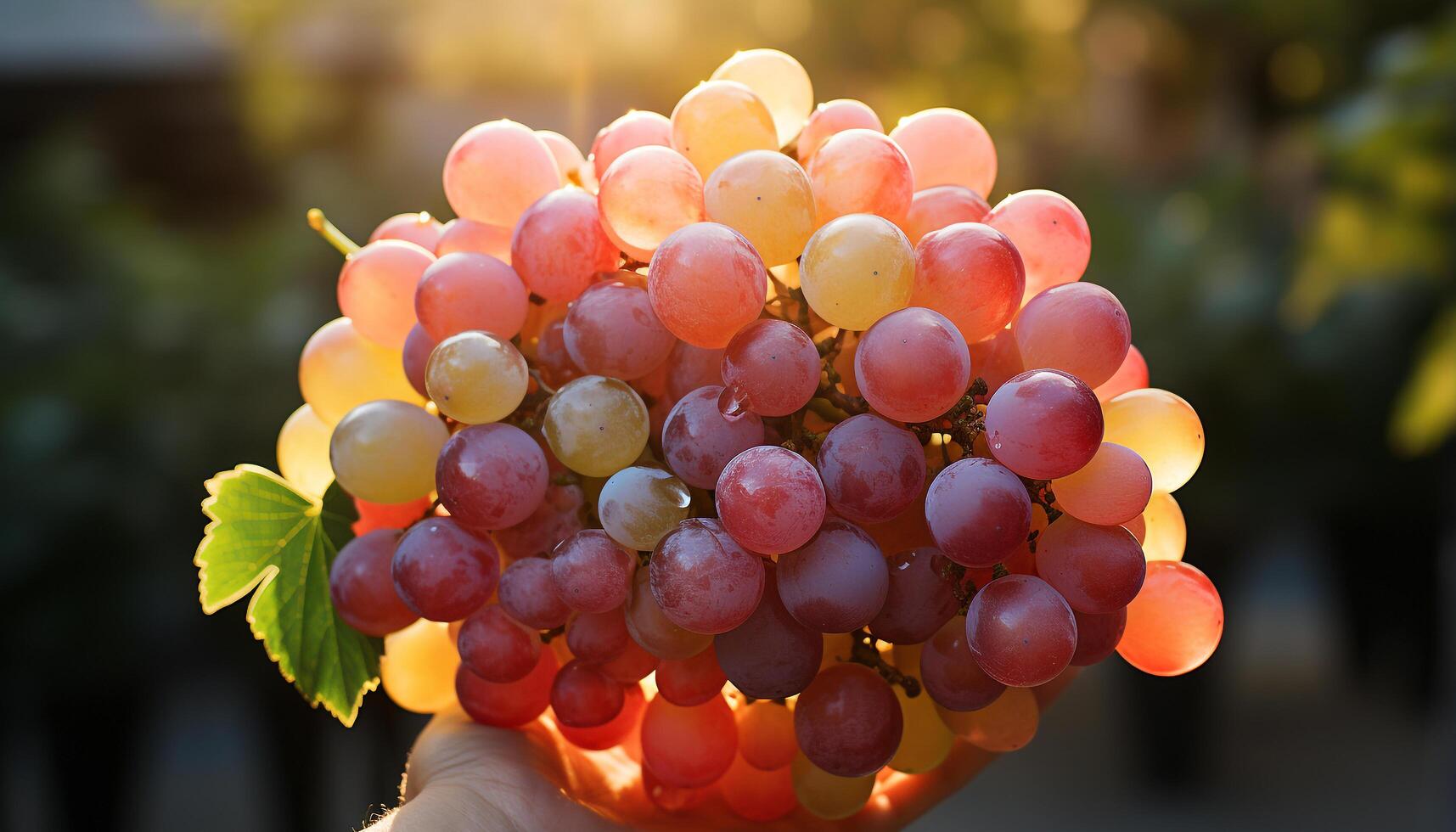 AI generated A vibrant bunch of grapes, nature colorful celebration generated by AI photo