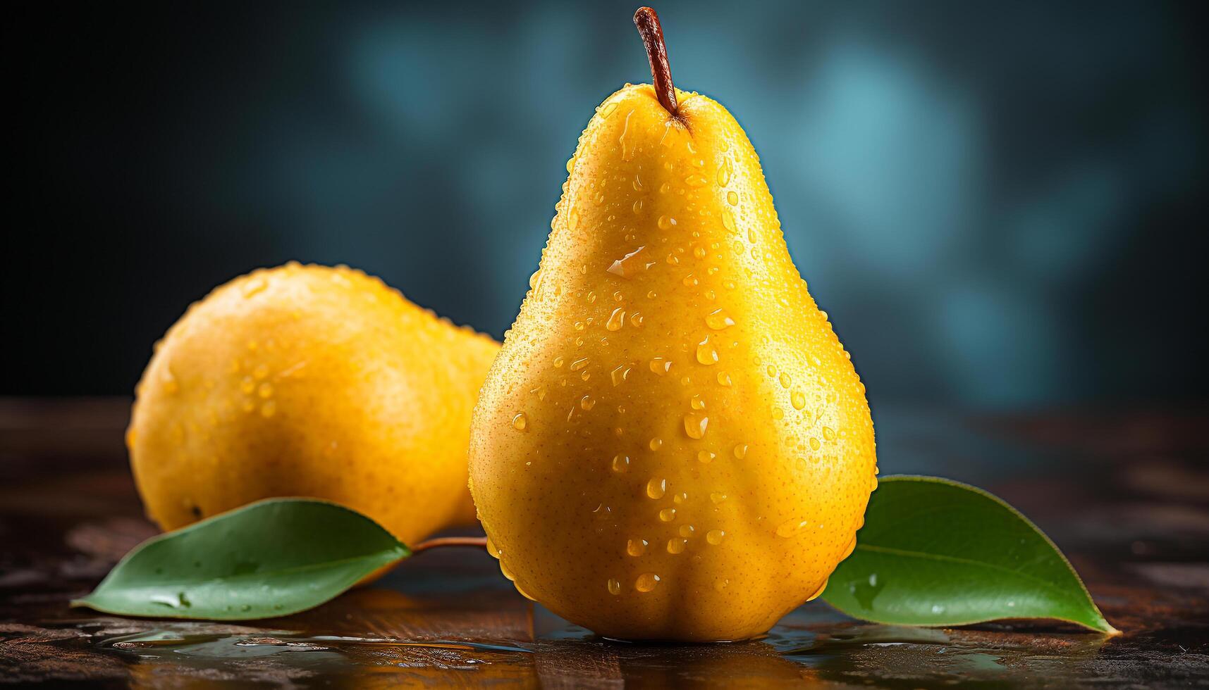 AI generated Freshness of organic citrus fruit, wet lemon drop on wood generated by AI photo