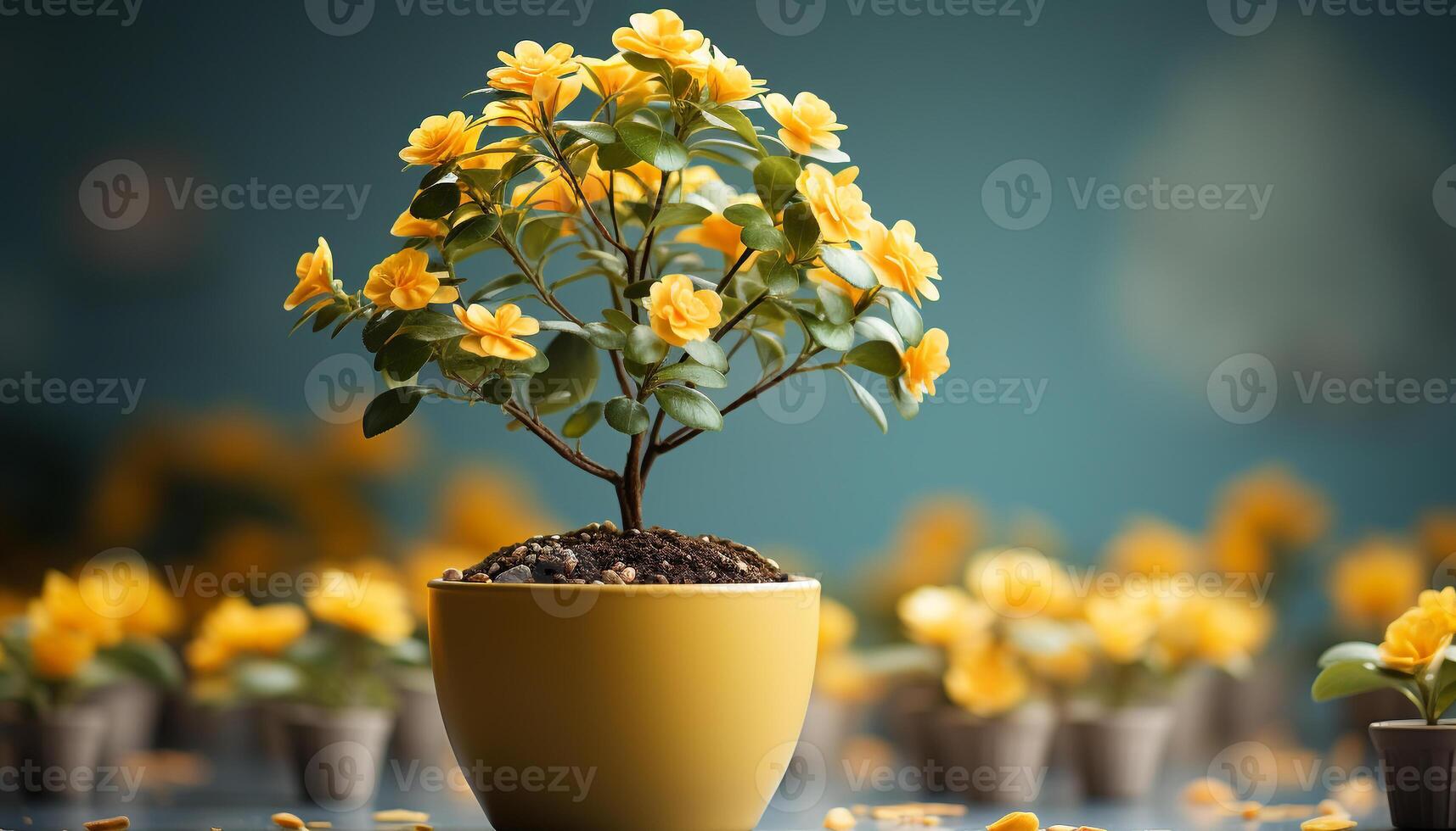 AI generated A yellow flower pot holds a close up of nature beauty generated by AI photo