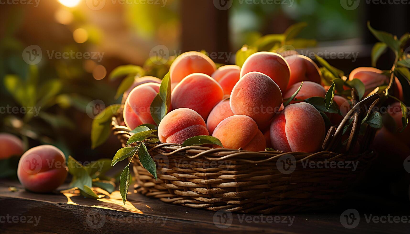 AI generated Ripe fruit on rustic table, fresh and healthy generated by AI photo