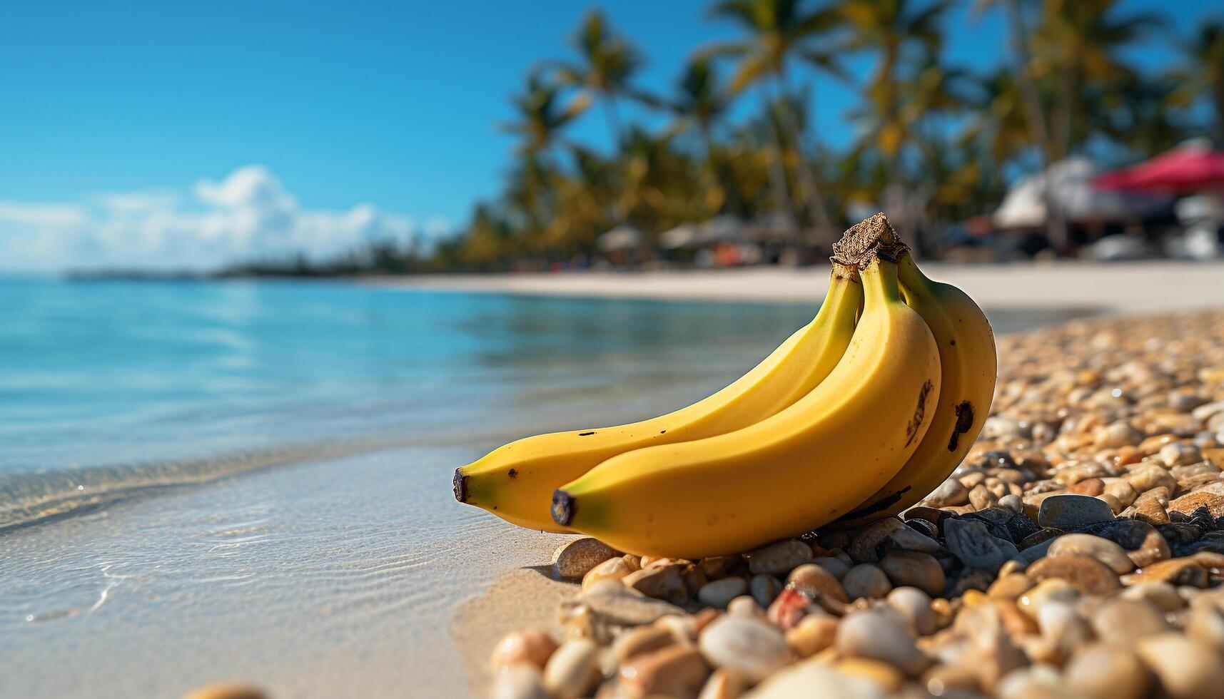 AI generated Fresh yellow bananas on a sandy beach, a tropical delight generated by AI photo