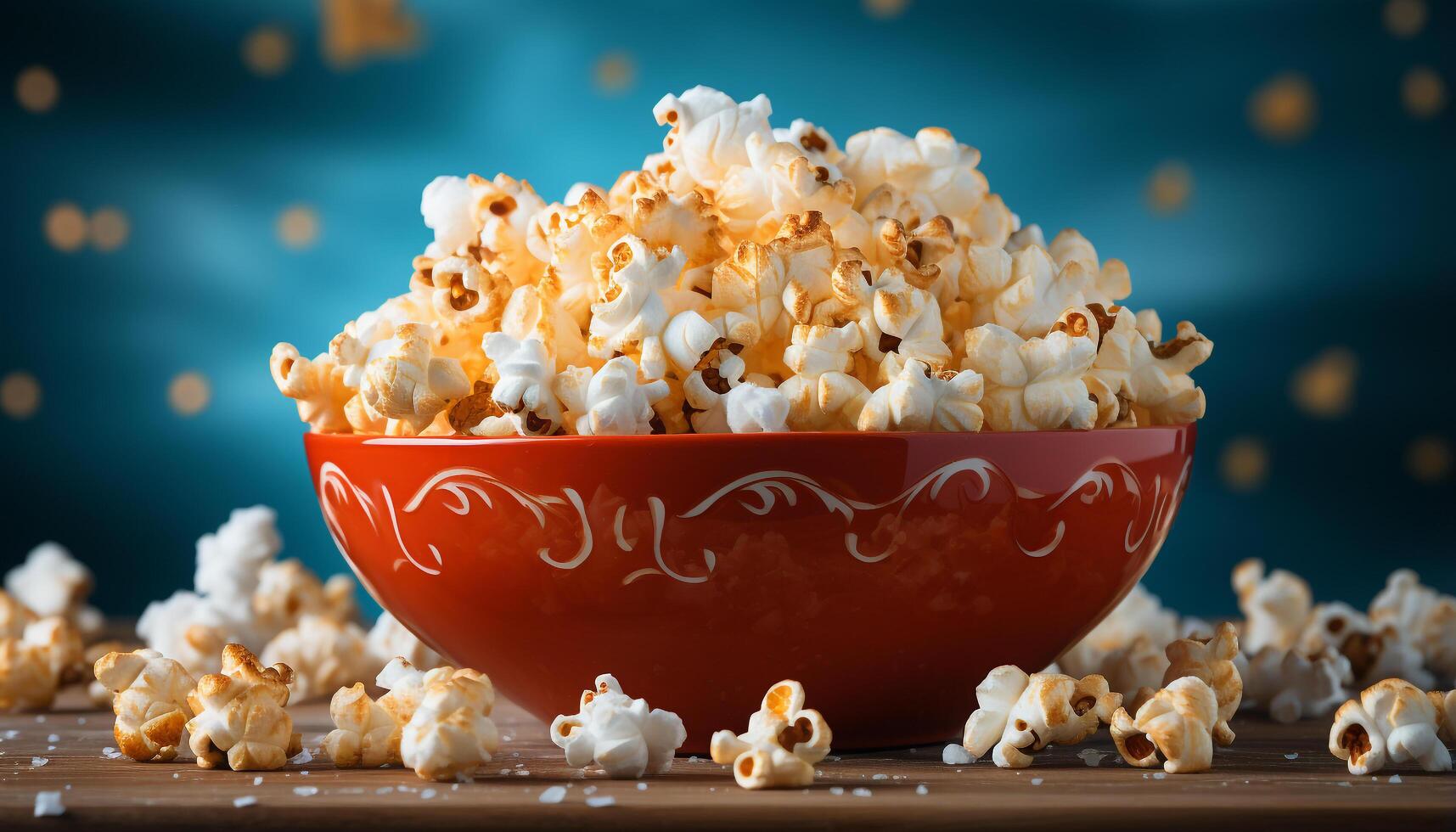 AI generated Fresh popcorn in a bowl, perfect movie theater snack generated by AI photo