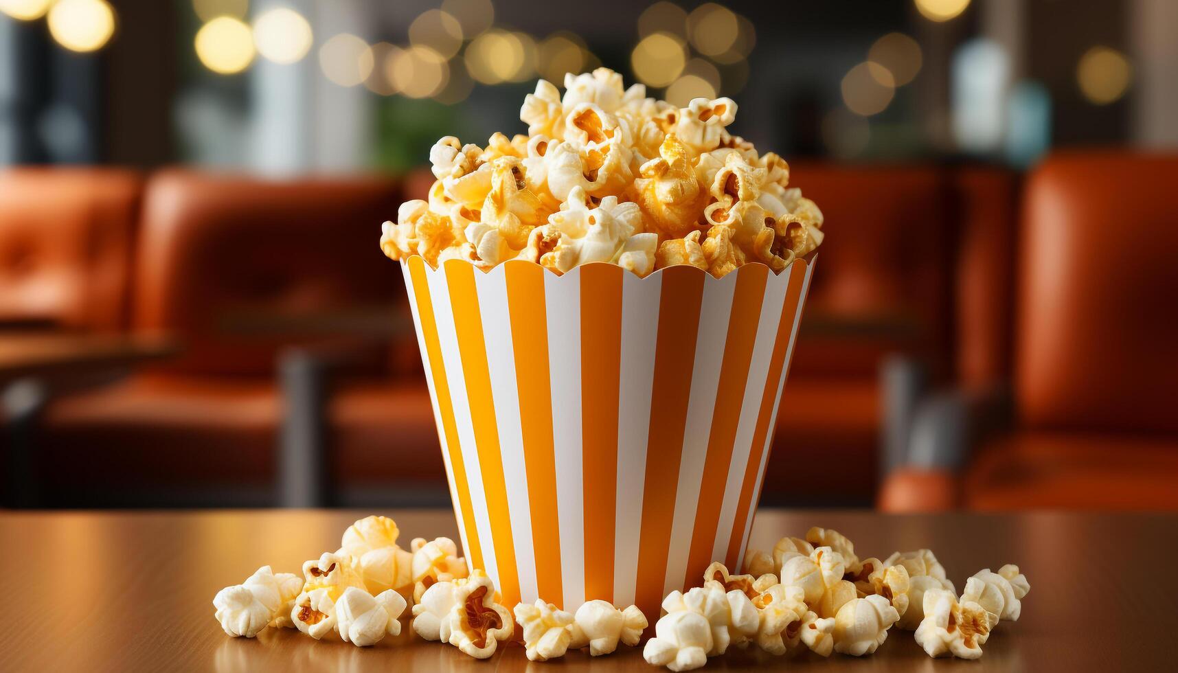 ai generado acecho un película, merienda en gastrónomo comida en un moderno teatro generado por ai foto