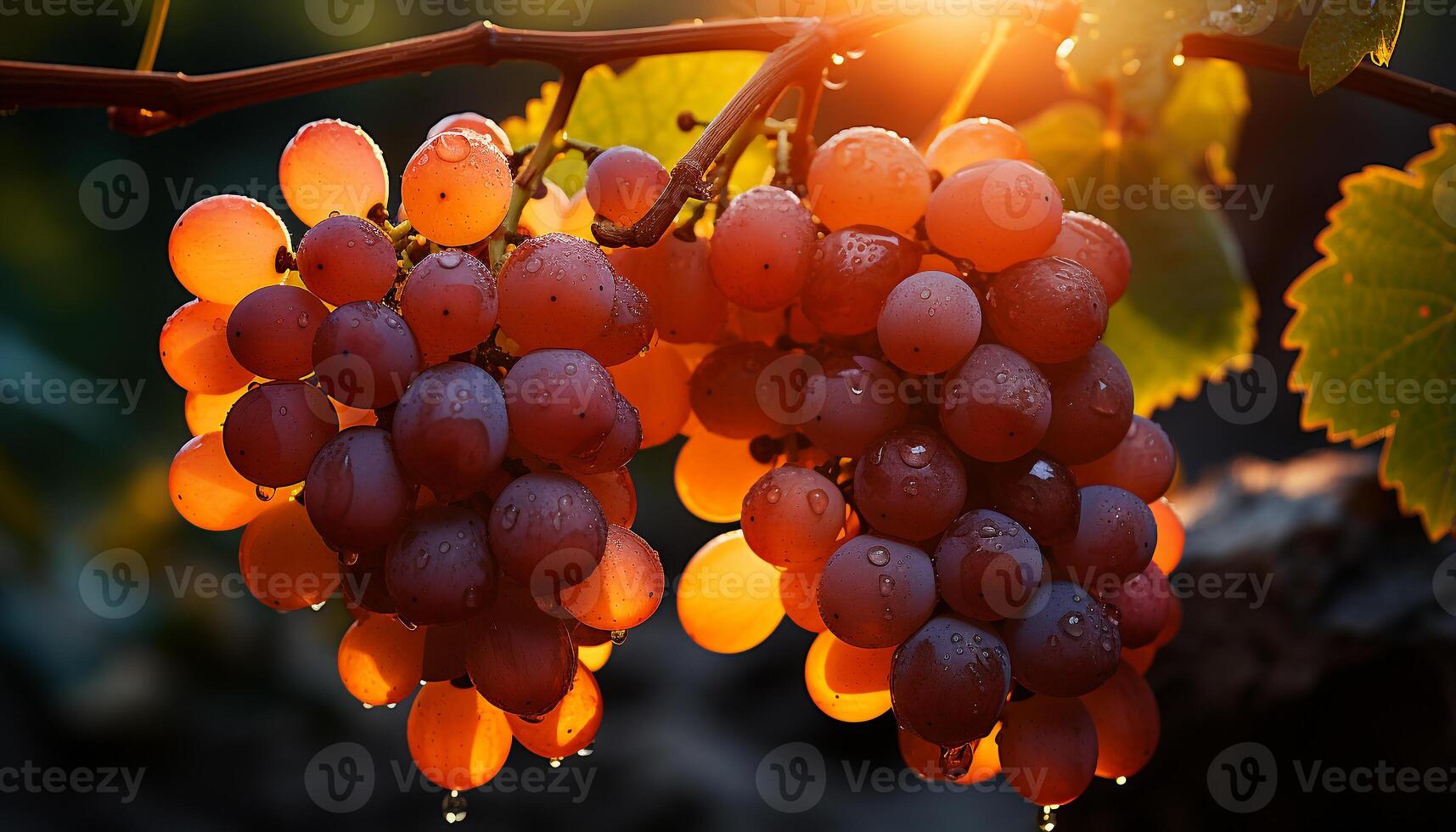 AI generated Freshness of ripe grapes in a vibrant vineyard during autumn generated by AI photo