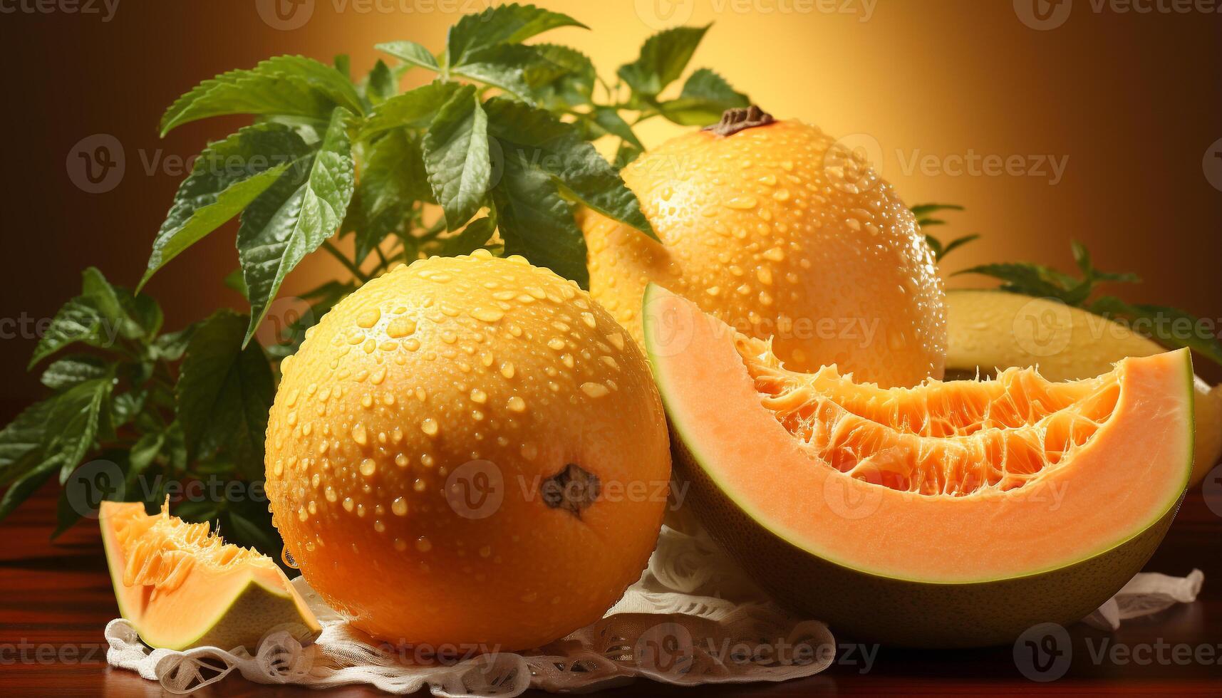 AI generated Freshness of nature ripe, juicy, sweet watermelon slice on leaf generated by AI photo