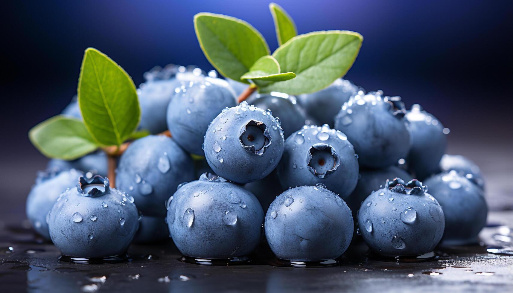 AI generated Fresh blueberries, ripe and juicy, on a wooden table generated by AI photo