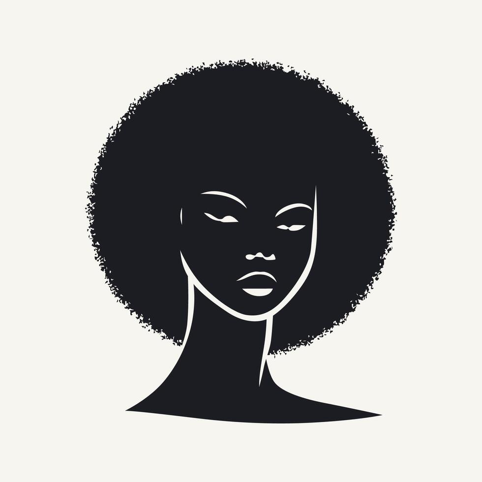 Black silhouette of a beautiful woman with afro hairstyle. Vector illustration