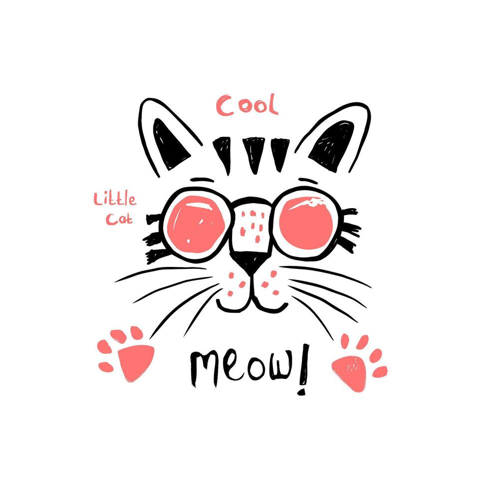 linda mano dibujado vector ilustración de un gato con lentes