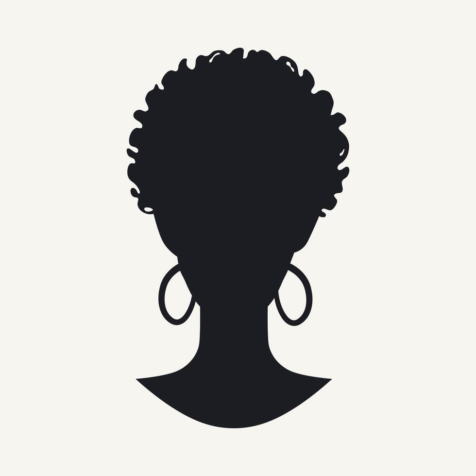 Black silhouette of a woman's head with curly hair. Vector illustration