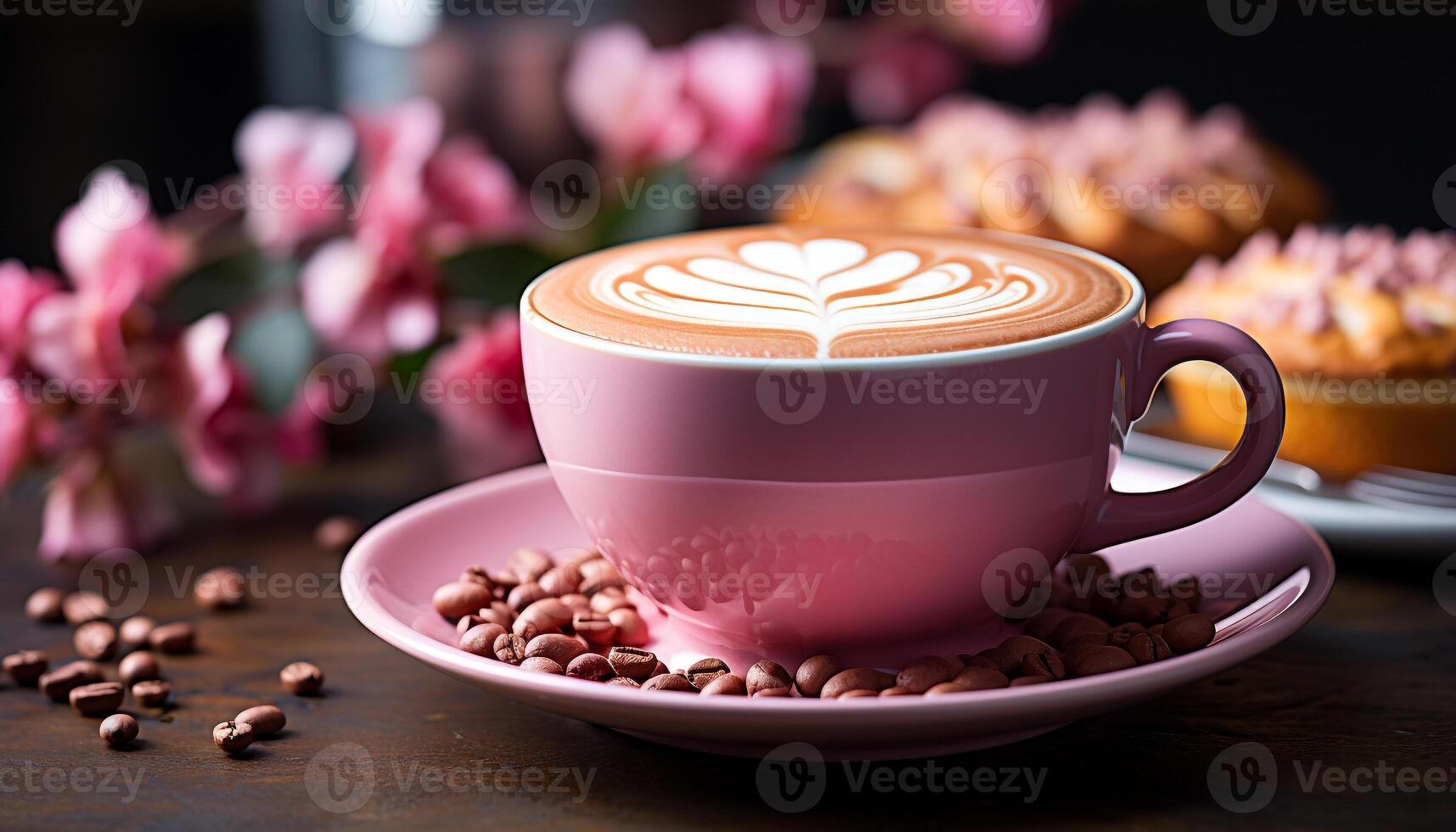 AI generated A fresh cappuccino on a wooden table, pure caffeine generated by AI photo