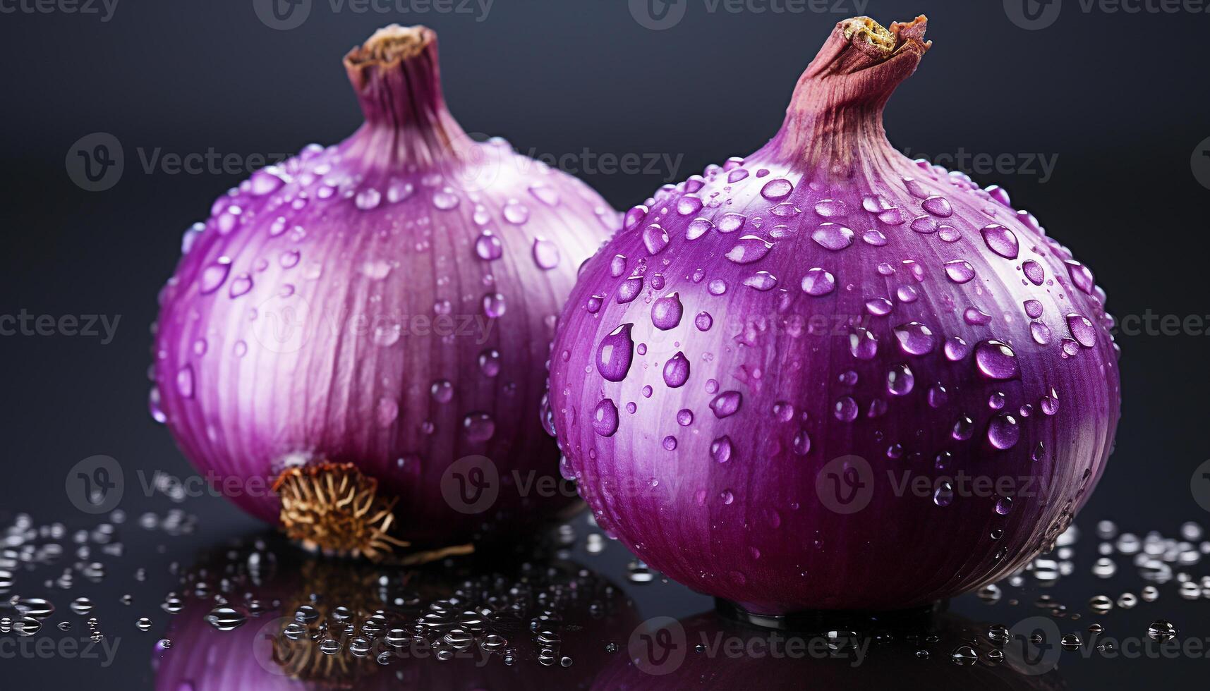 AI generated Freshness of nature reflected in wet purple vegetable leaf generated by AI photo