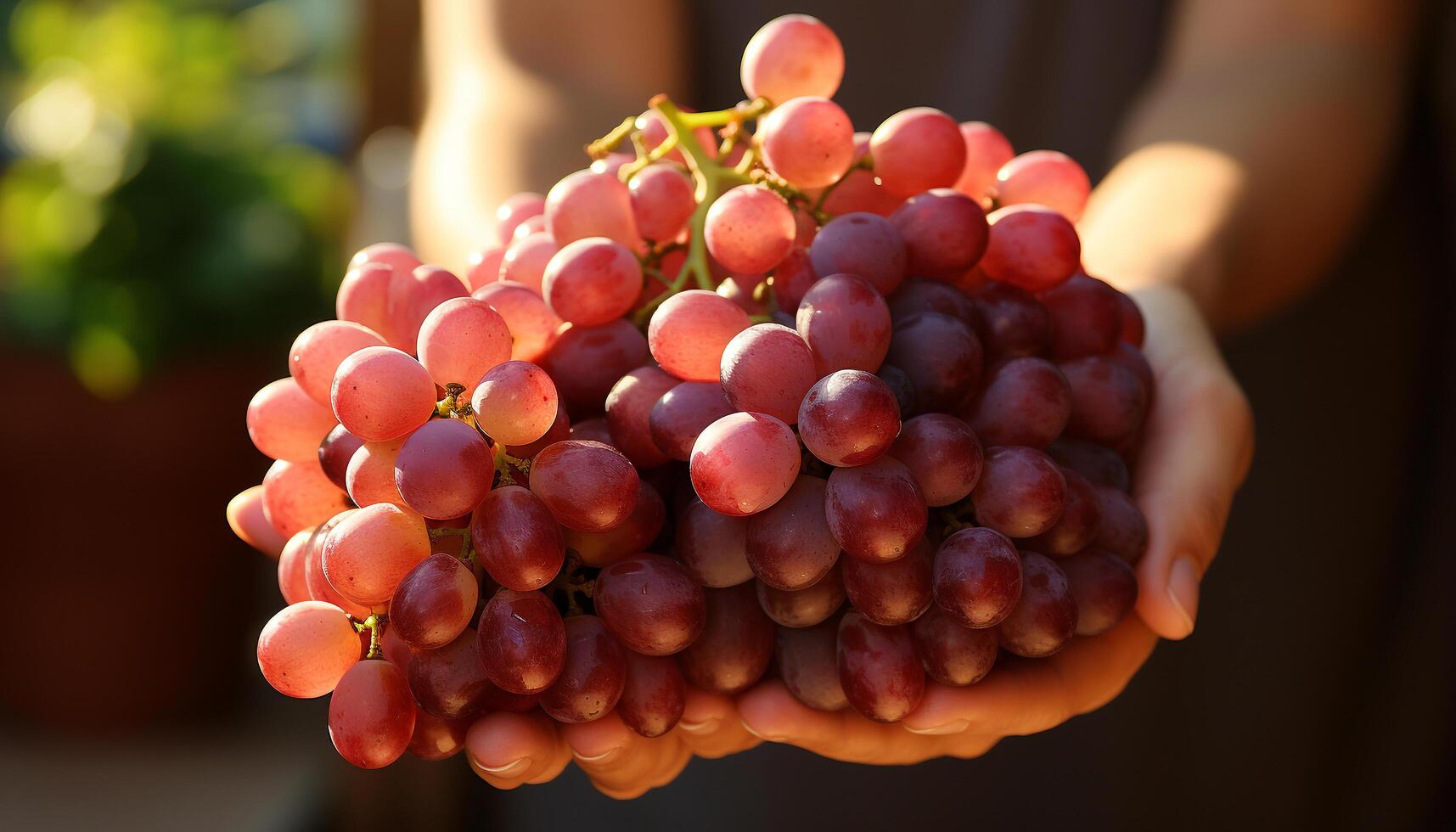 AI generated A hand holds ripe grapes, nature sweet refreshment generated by AI photo