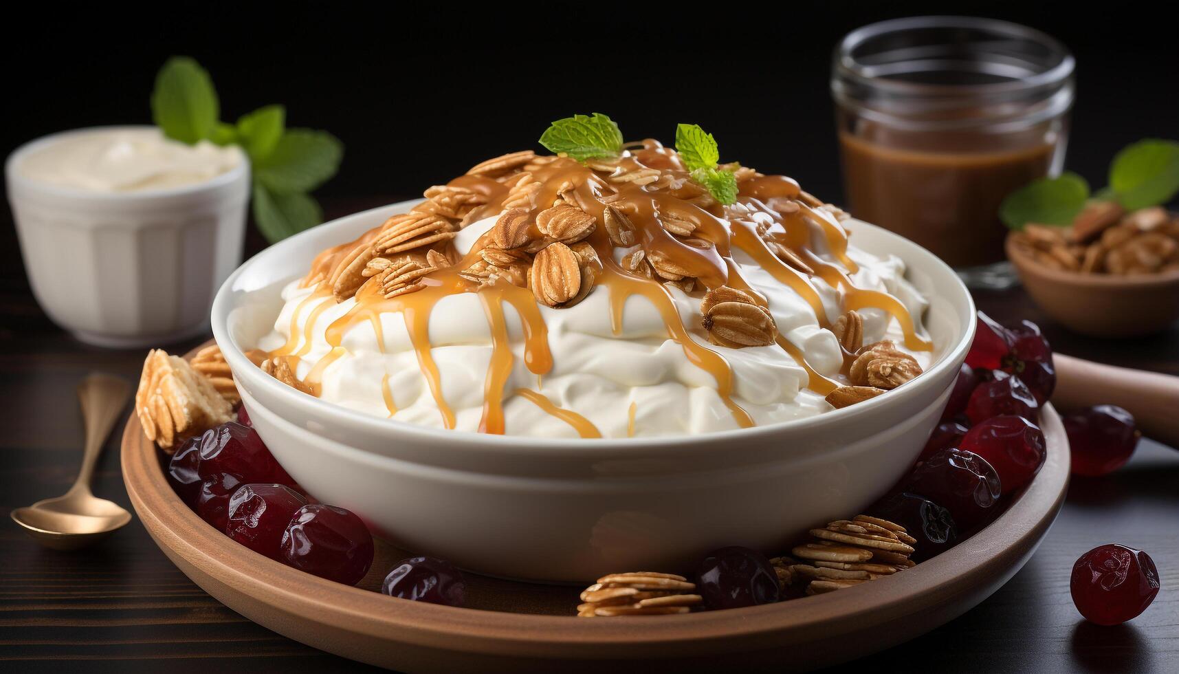 AI generated Freshness and sweetness in a bowl of gourmet dessert generated by AI photo
