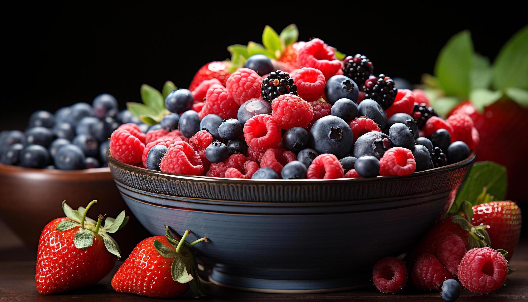 AI generated Freshness and sweetness in a bowl of berry goodness generated by AI photo