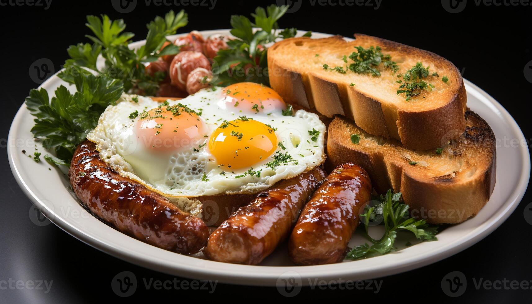 AI generated Grilled pork on plate, fresh bread, gourmet meal, healthy eating generated by AI photo