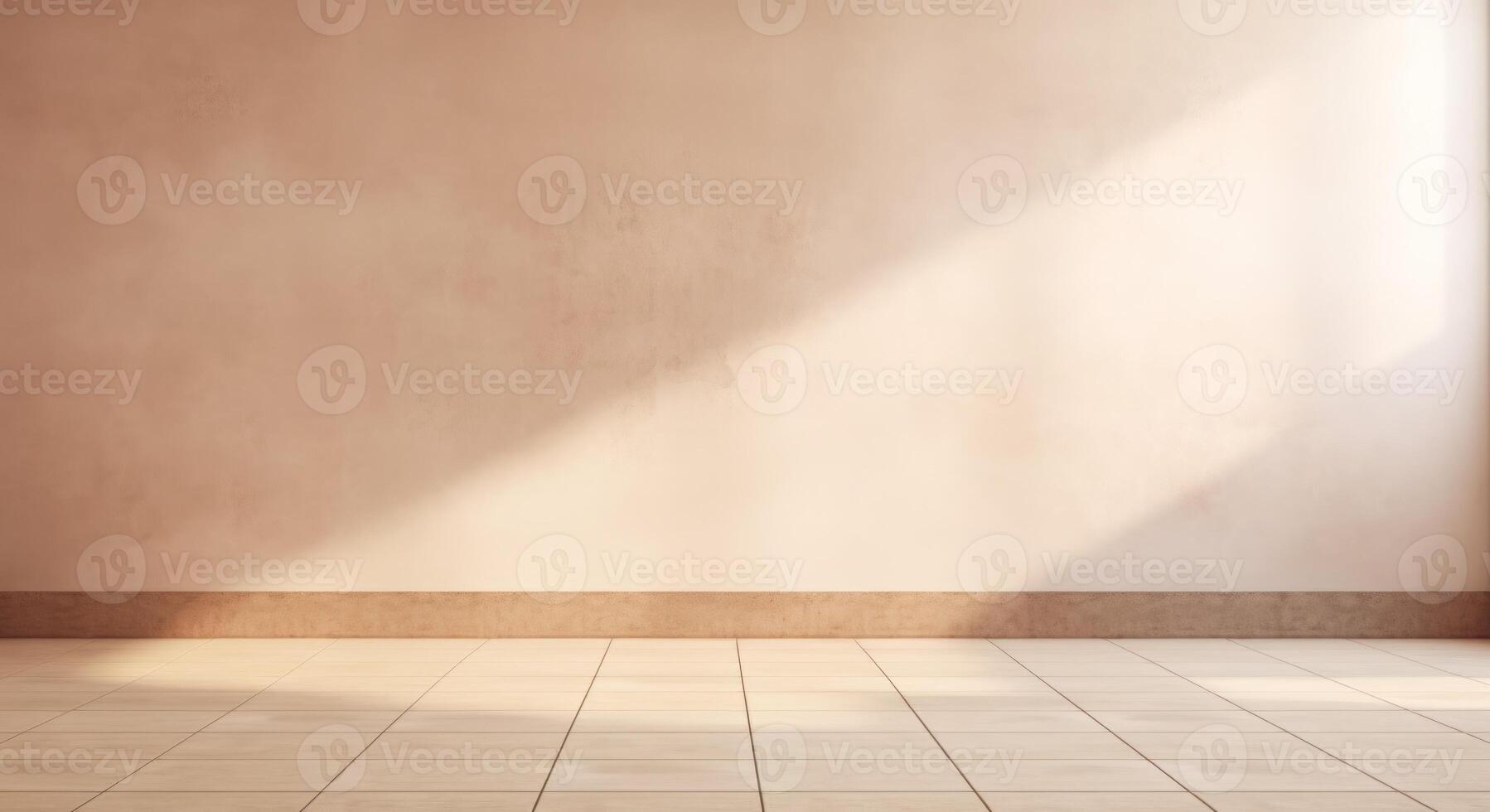 AI Generated Empty Light Room With Wooden Floor And Beige Wall Background. Bright Apartment Interior. Blank Studio Space photo