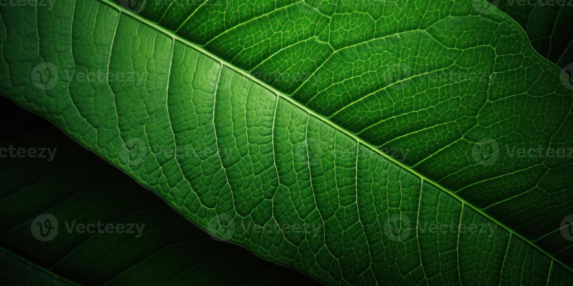 AI Generated Close-Up of Vibrant Green Leaf. Detailed Plant Under Soft Lighting. Generative AI photo