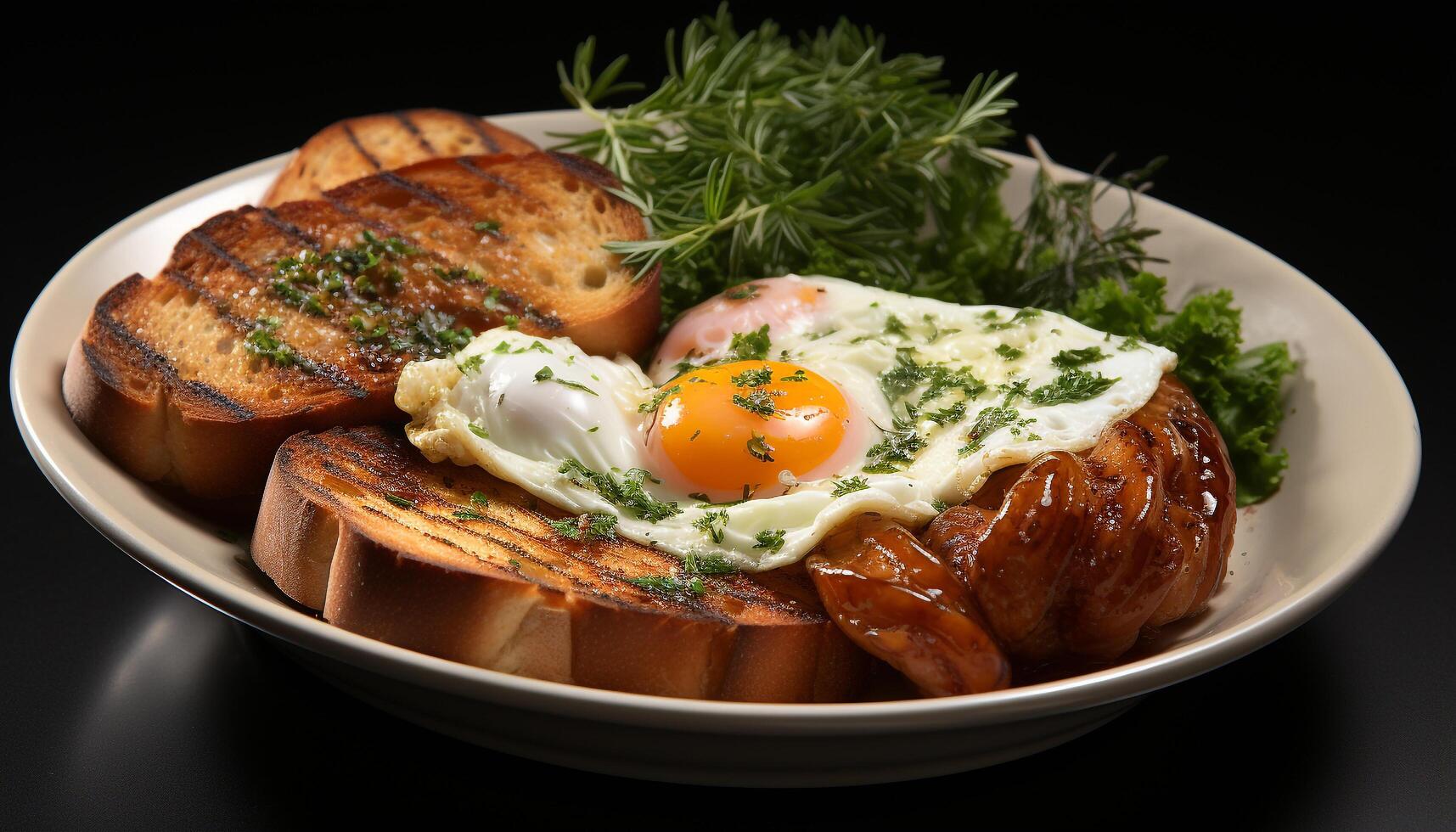 AI generated Grilled meat, fresh bread, healthy salad, ready to eat, summer barbecue generated by AI photo