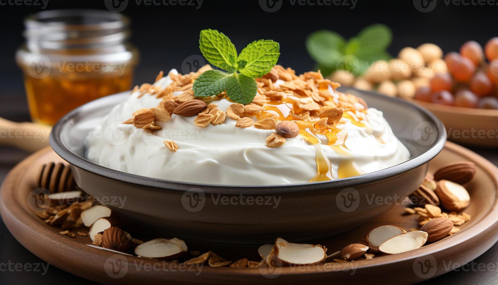 AI generated Freshness and sweetness in a bowl of gourmet dessert generated by AI photo