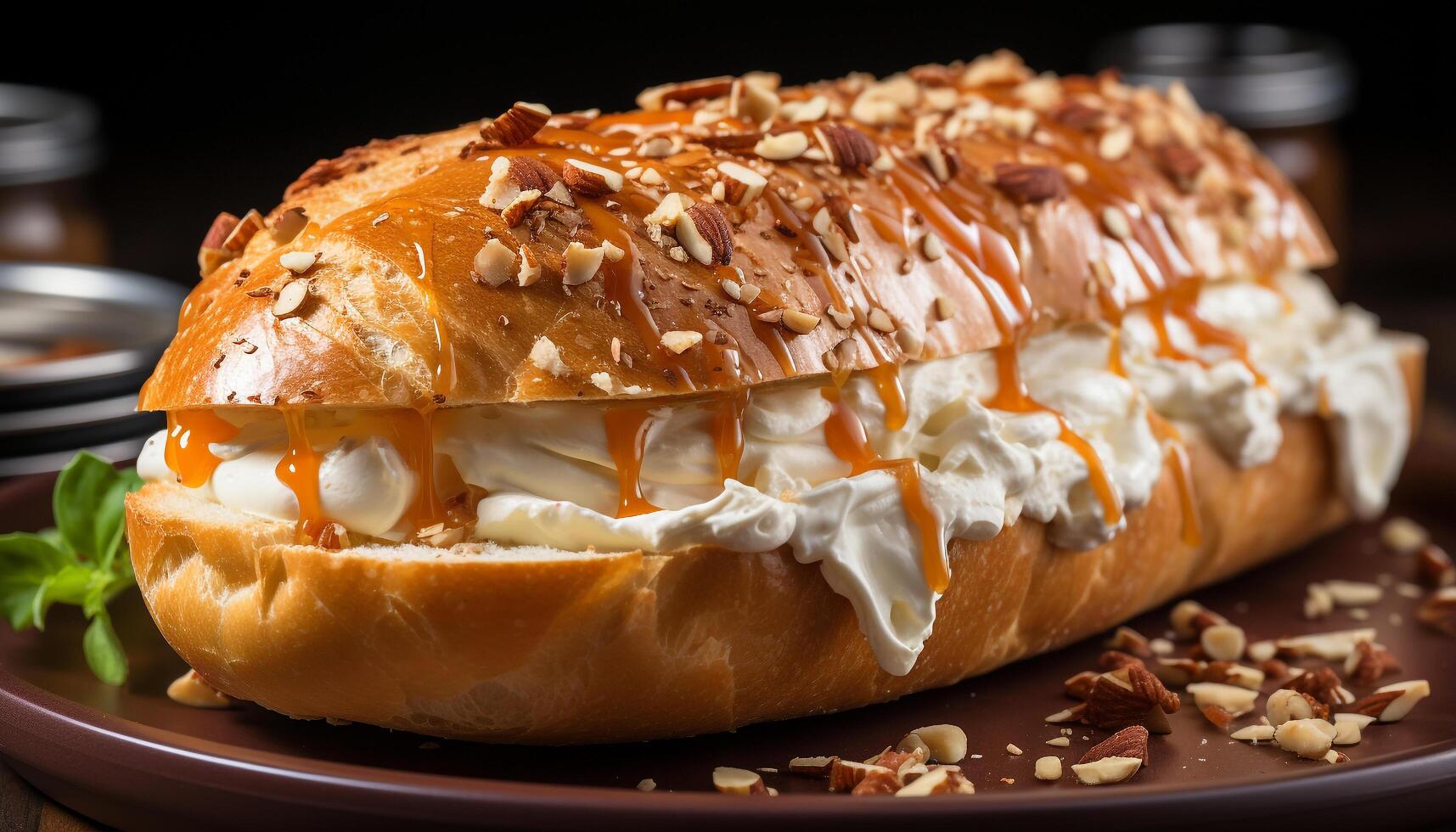 AI generated Freshness and indulgence on a wooden table, grilled gourmet sandwich generated by AI photo