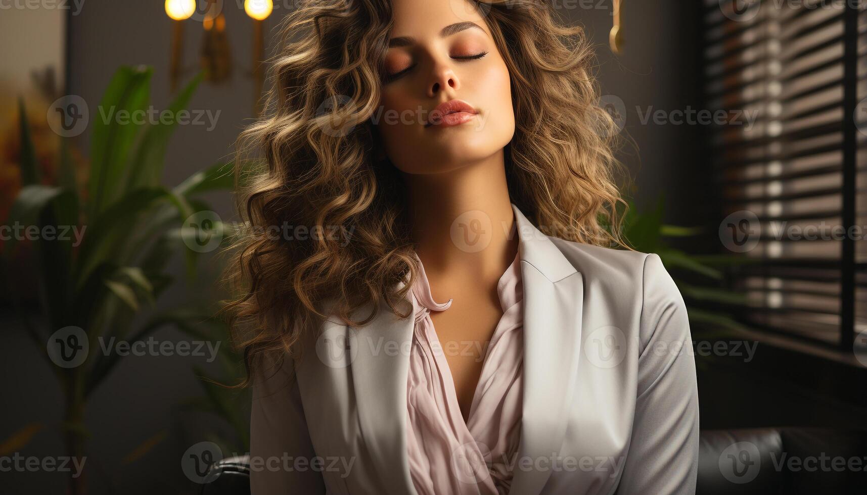 AI generated Beautiful woman, confident, sitting outdoors, professional occupation, casual clothing generated by AI photo