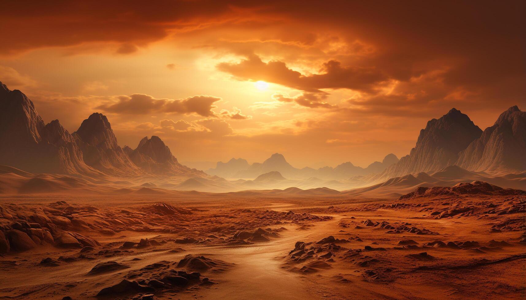 AI generated Majestic mountain peak, sunset sky, tranquil sandstone landscape generated by AI photo
