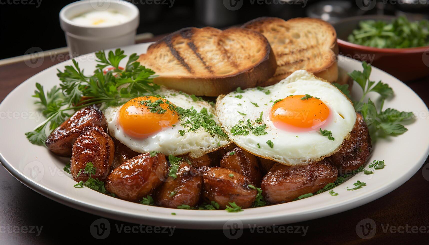 AI generated Grilled pork on plate, fresh salad, healthy and delicious generated by AI photo