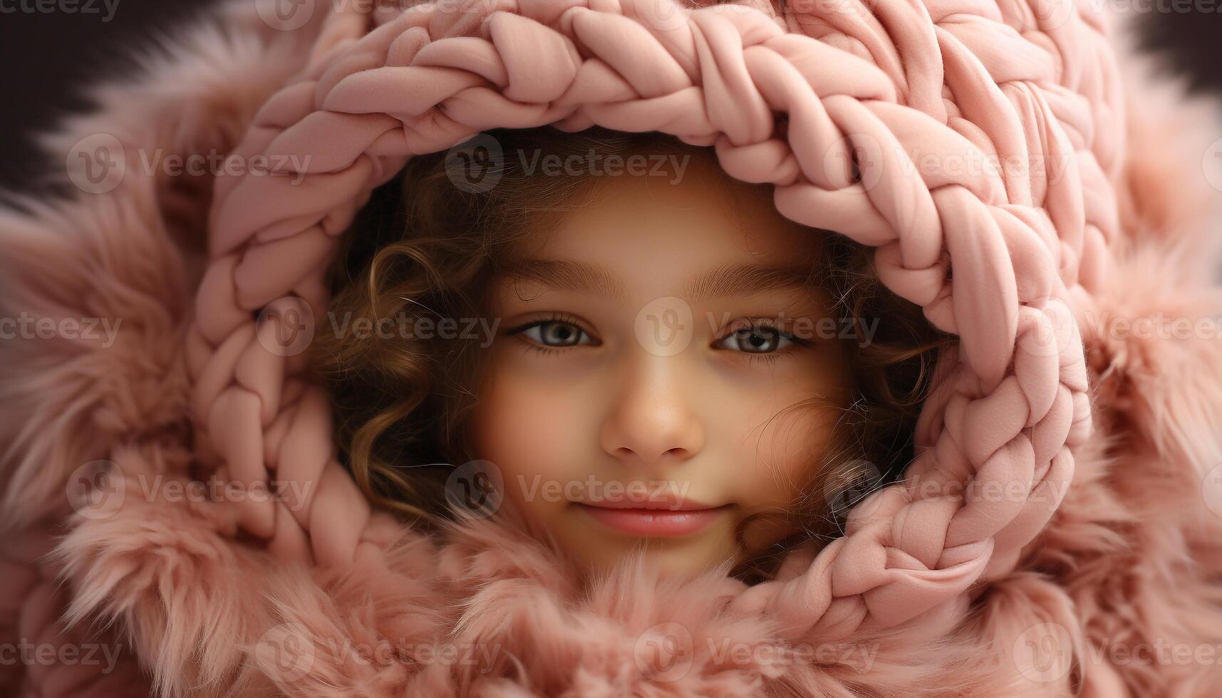 AI generated Smiling child in winter, wearing fur, looking at camera generated by AI photo
