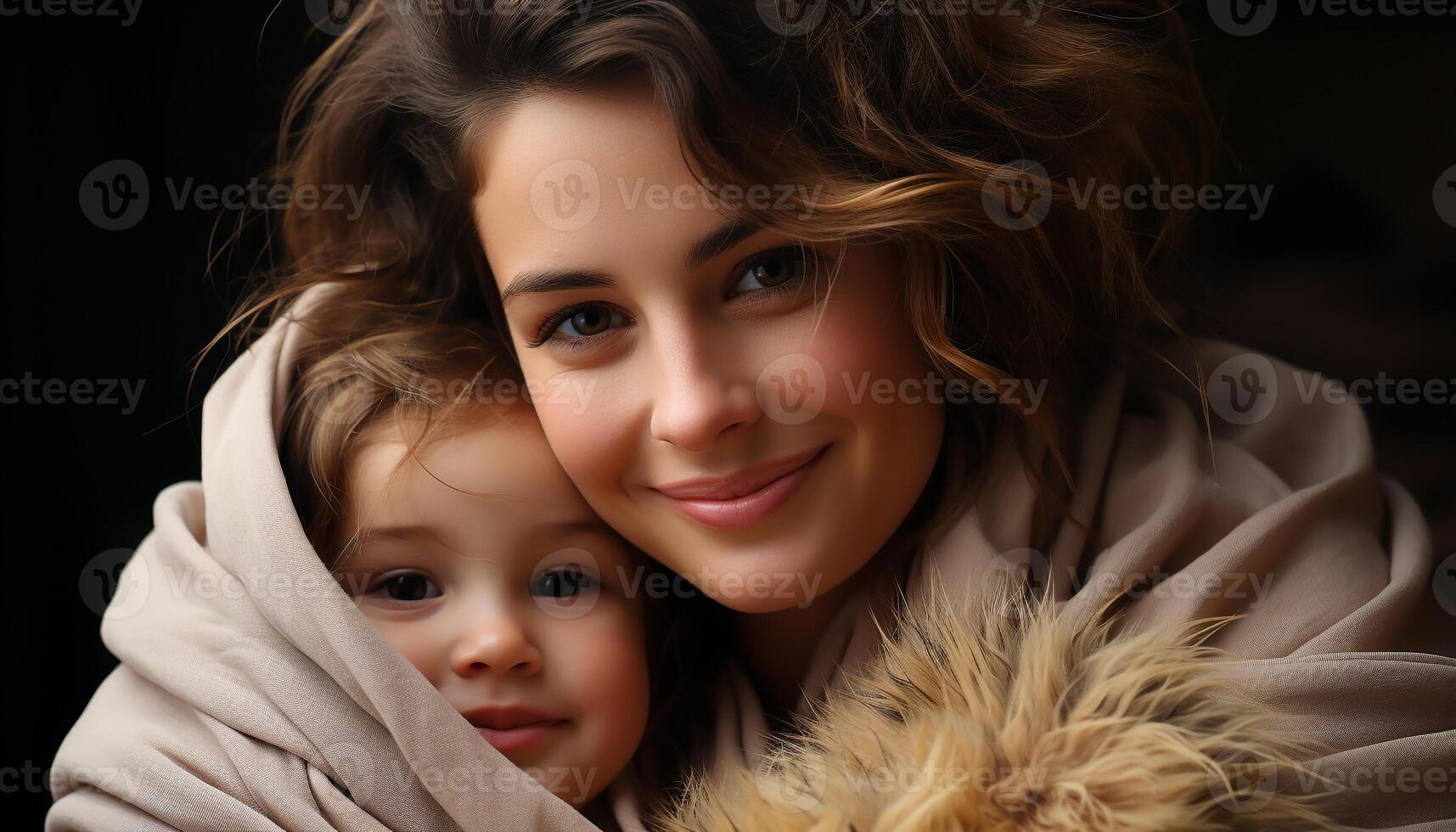 AI generated Smiling child, cute happiness, family cheerful portrait, Caucasian ethnicity women generated by AI photo