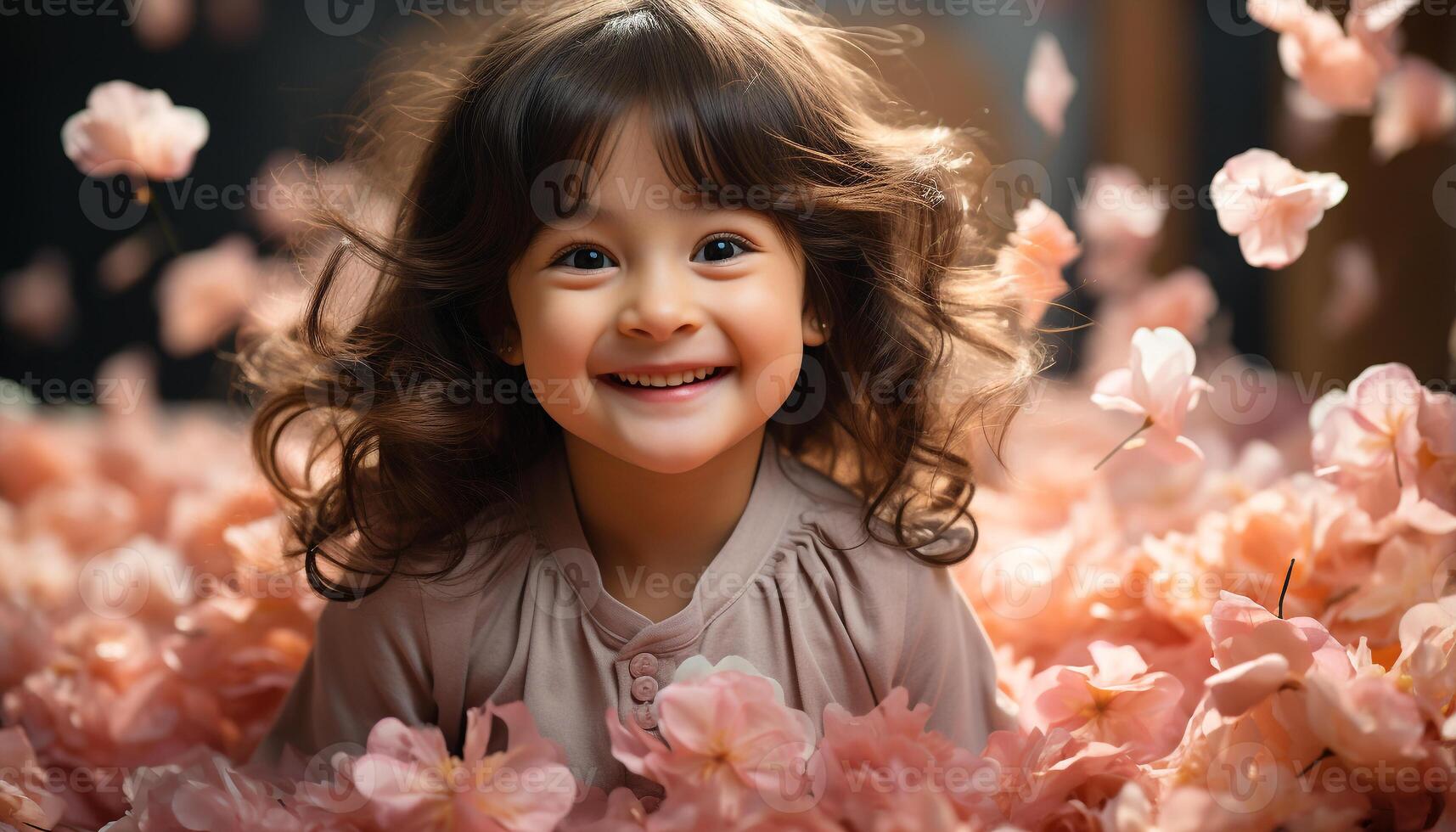 AI generated Cute girl, joyful and cheerful, looking at camera outdoors generated by AI photo