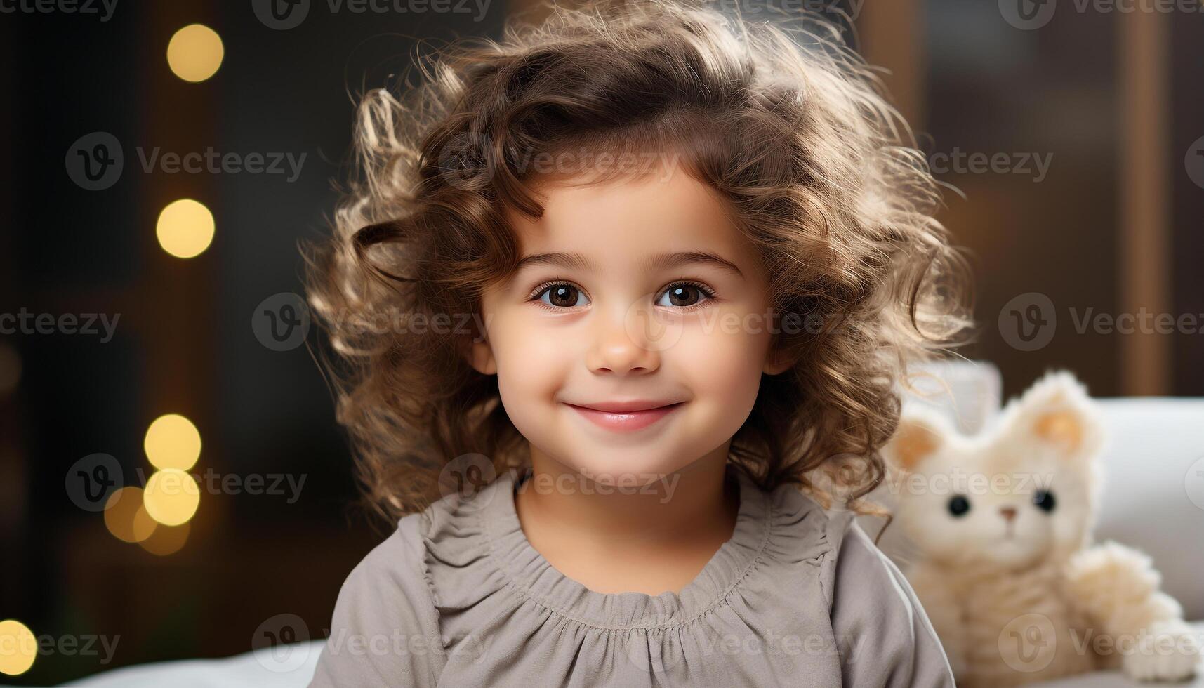 AI generated Smiling child, cute portrait, cheerful happiness, joyful innocence generated by AI photo