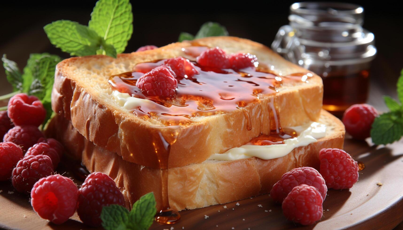 AI generated Freshness and sweetness on a plate of homemade gourmet dessert generated by AI photo