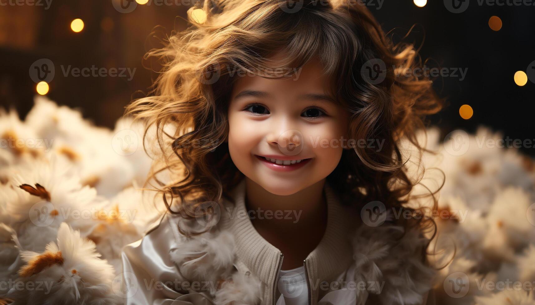 AI generated Smiling cute child, happiness in cheerful portrait, winter girls generated by AI photo